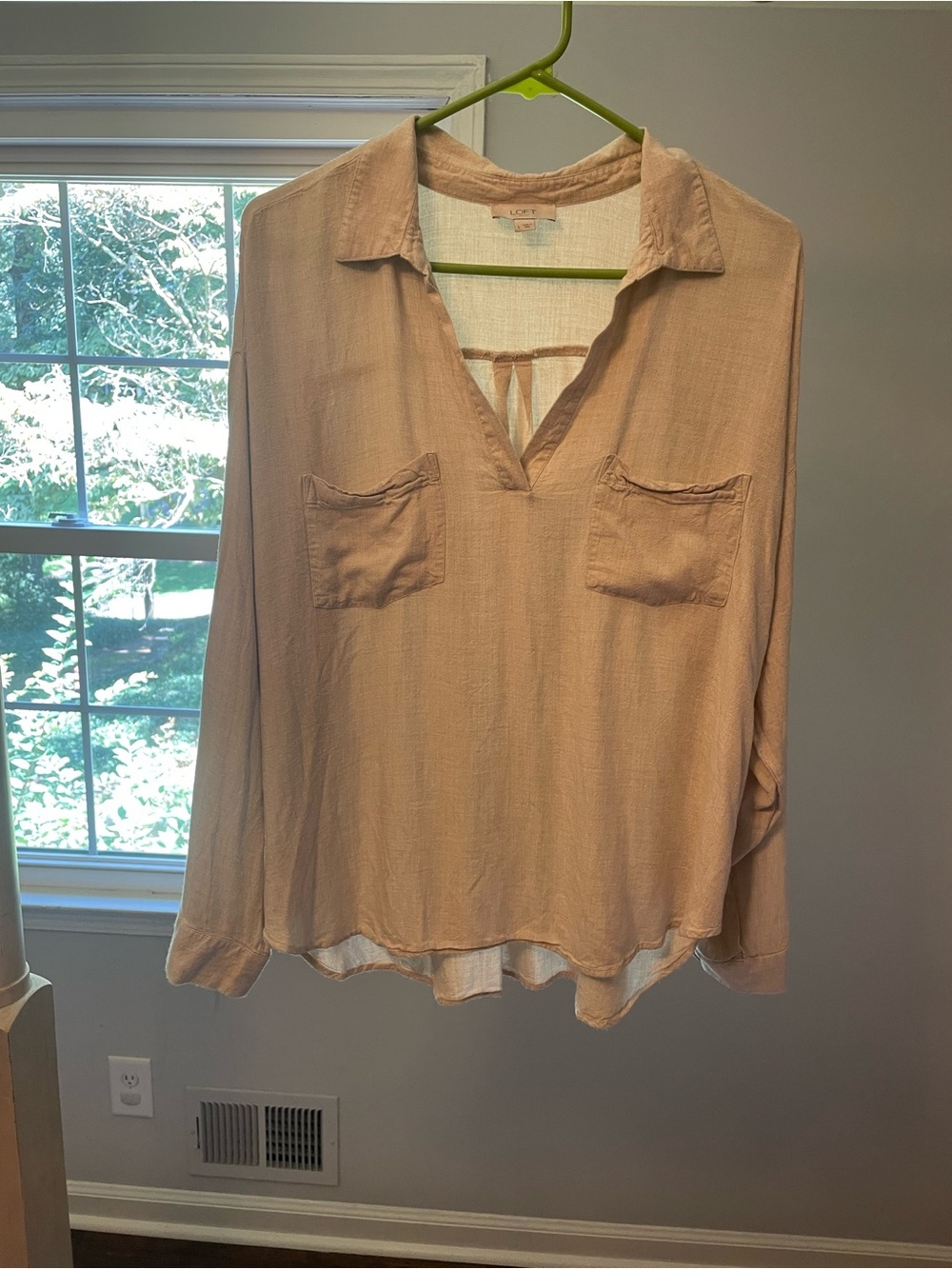 LOFT Lightweight V-Neck Tie-Back Tunic in Light Taupe